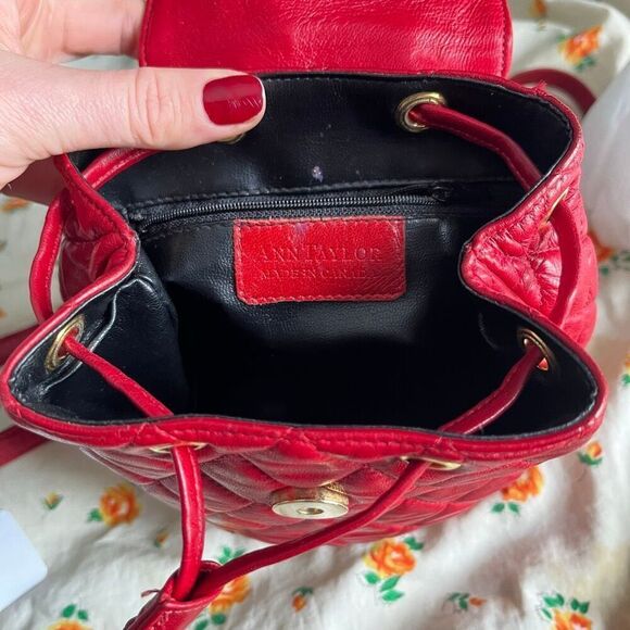 VTG 80s Ann Taylor Red Quilted Leather Mini Backpack Bag main image 10